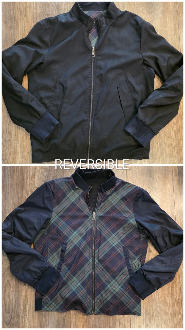 ARI Italy Reversible Wool Plaid Bomber Jacket Black Size 56 / US XXL